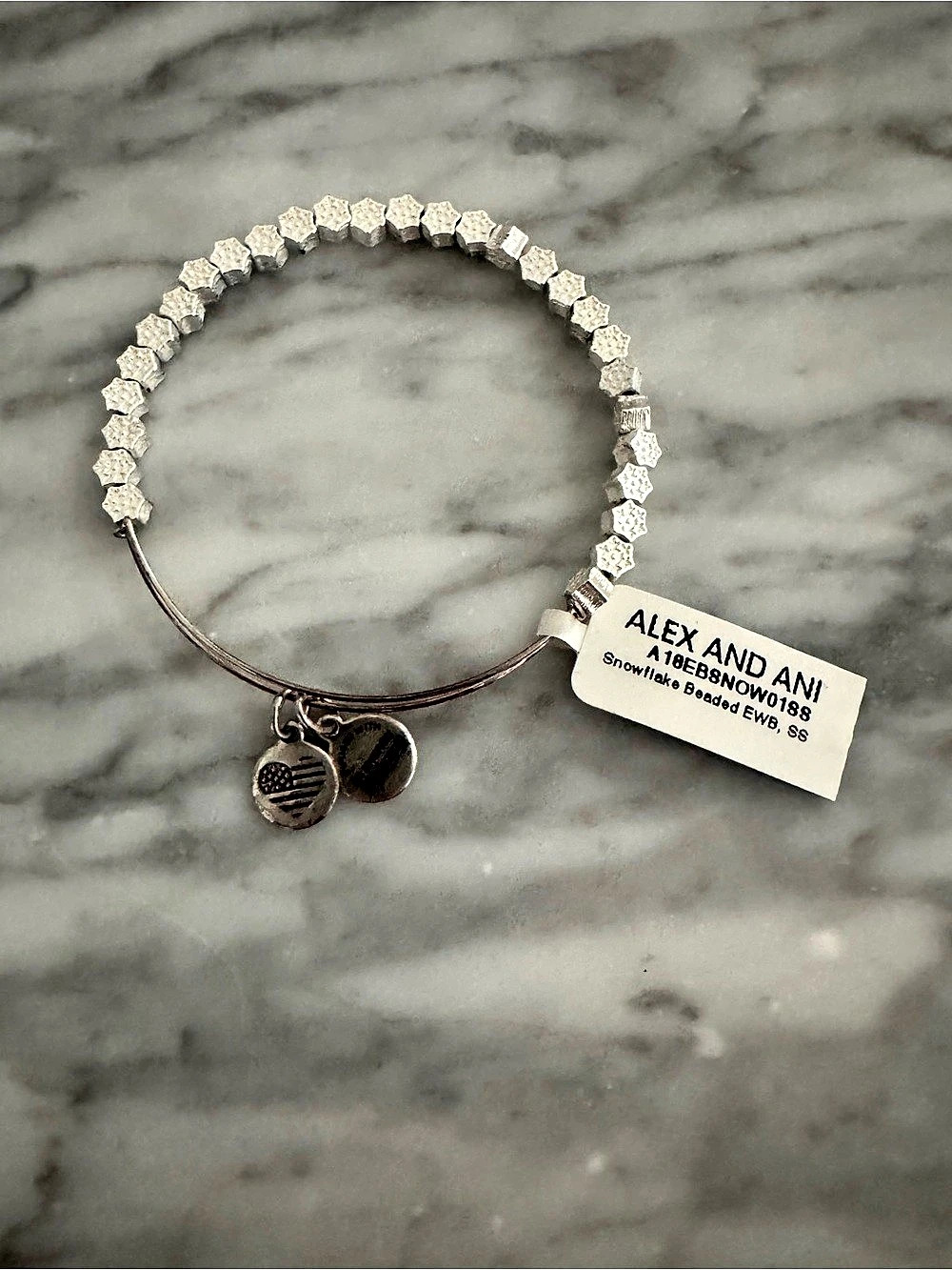 Alex and Ani Snowflake Beaded EWB Silver Bangle